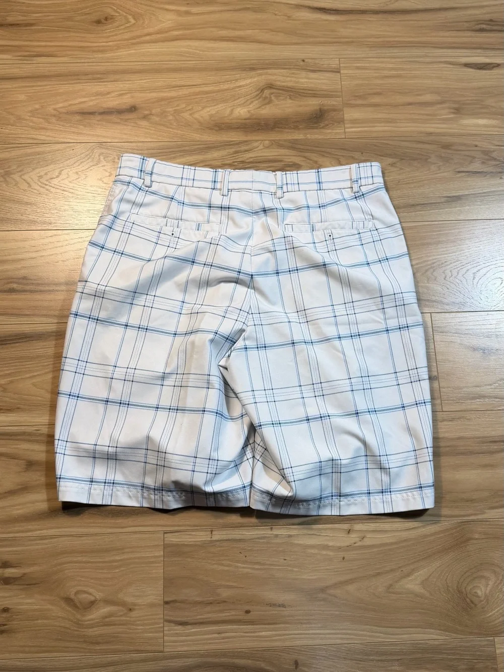 Men's White & Light Blue Plaid Shorts